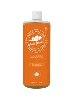 A bottle of Green Beaver's Castile Soap in Orange scent