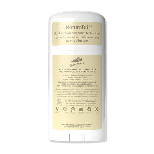 Green Beaver aluminum-free antiperspirant deodorant Vanilla Bliss scent back label