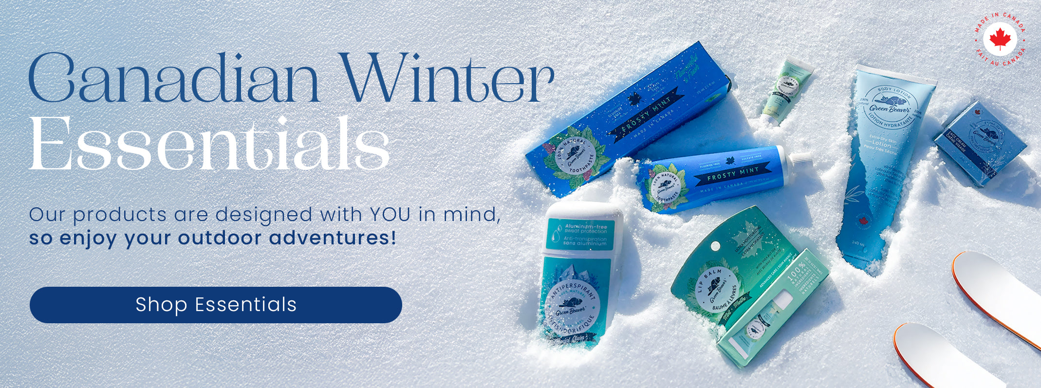 Green Beaver winter personal care essentials in the snow