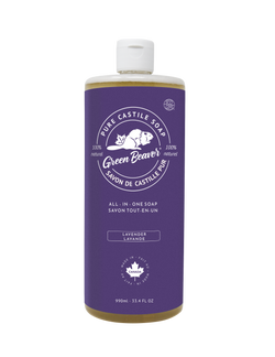 A bottle of Green Beaver's Lavender Castile Soap