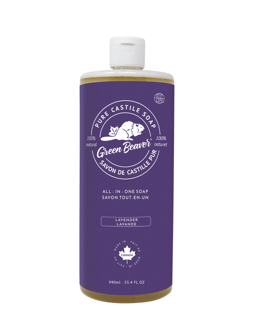 A bottle of Green Beaver's Lavender Castile Soap