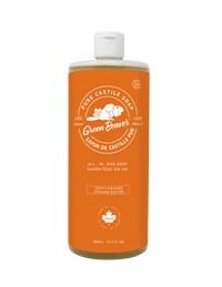 A bottle of Green Beaver's Castile Soap in Orange scent