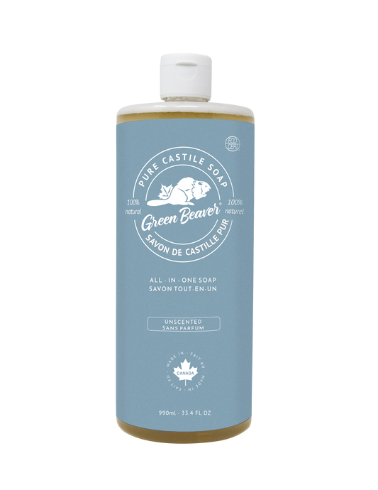 A bottle of Green Beaver's unscented Castile Soap
