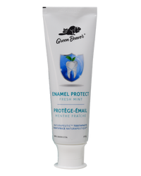 A white tube of enamel protection flouride-free toothpaste in fresh mint flavour by Green Beaver