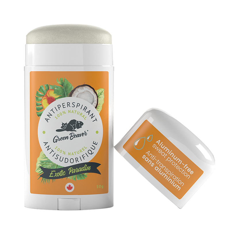 Green Beaver aluminum-free antiperspirant deodorant Exotic Paradise scent with cap off