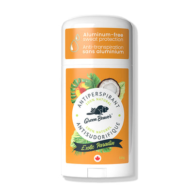 Stick of Green Beaver aluminum-free antiperspirant deodorant Exotic Paradise scent front view