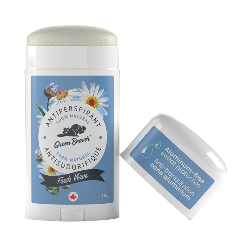 Green Beaver aluminum-free antiperspirant deodorant Fresh Verve scent with cap off