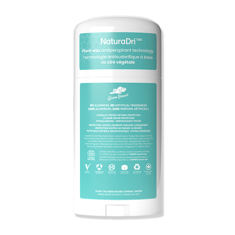 Green Beaver aluminum-free antiperspirant deodorant Glacial Clean scent back label