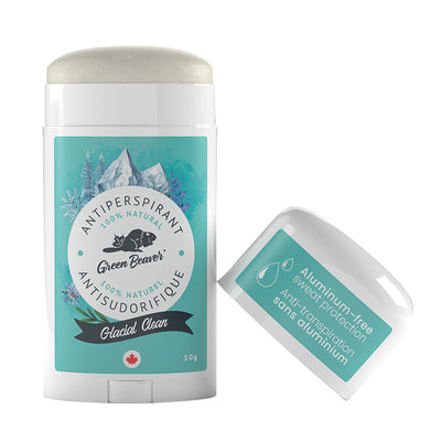 Green Beaver aluminum-free antiperspirant deodorant Glacial Clean scent with cap off