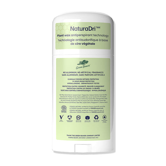 Green Beaver aluminum-free antiperspirant deodorant Sunny Citrus scent back label