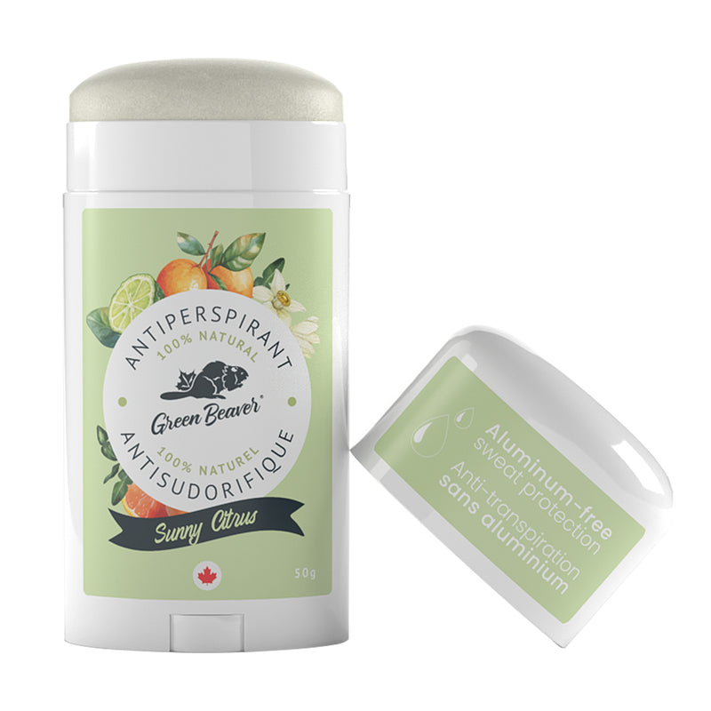 Green Beaver aluminum-free antiperspirant deodorant Sunny Citrus scent with cap off