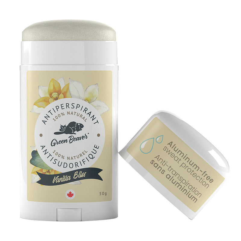 Green Beaver aluminum-free antiperspirant deodorant Vanilla Bliss scent with cap off