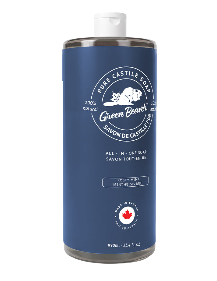 A bottle of Green Beaver's Castile Soap in Frosty Mint scent