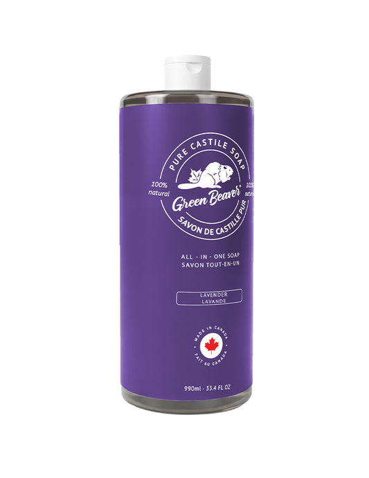 A bottle of Green Beaver's Lavender Castile Soap