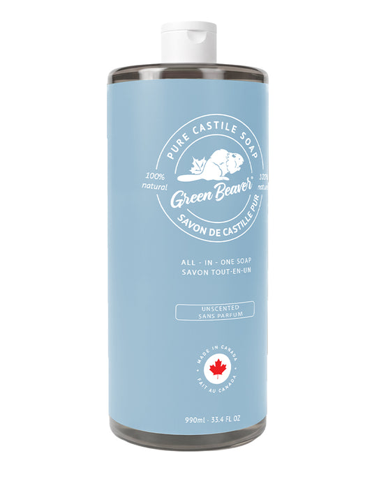 A bottle of Green Beaver's unscented Castile Soap