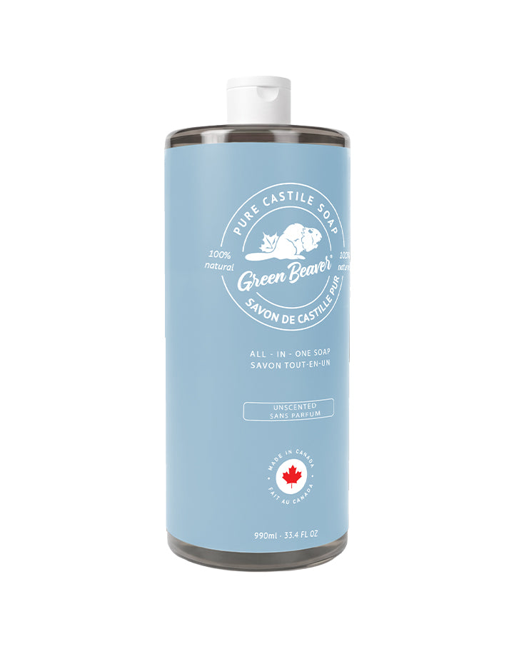 A bottle of Green Beaver's unscented Castile Soap