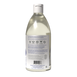 A bottle displaying the back label of Green Beaver's Foaming Hand Soap in Lavender scent on a white background