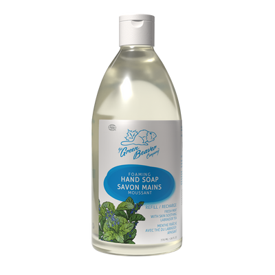 A bottle of Green Beaver's Foaming Hand Soap in Fresh Mint scent on a white background