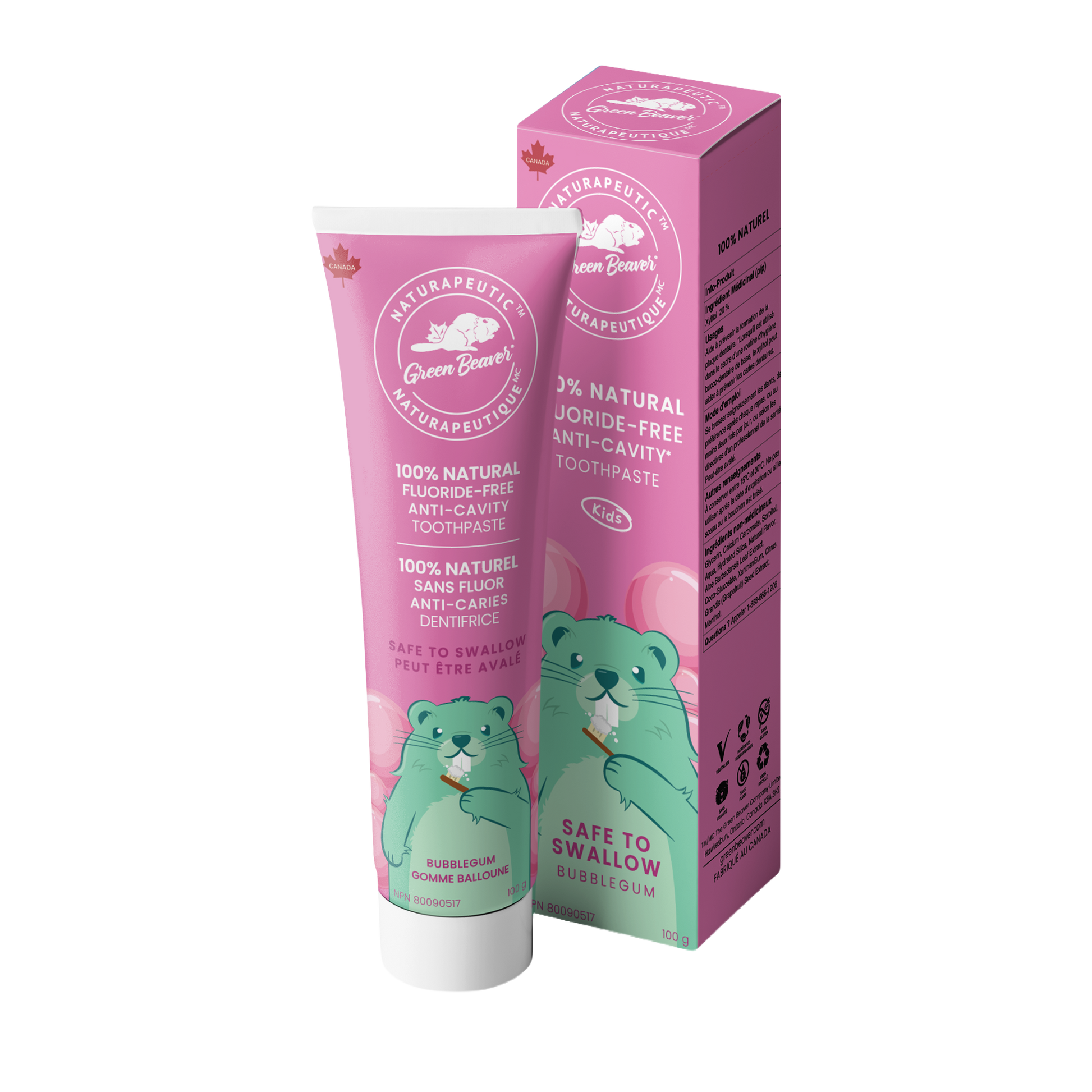Green Beaver Kids Naturapeutic bubble gum toothpaste tube and box