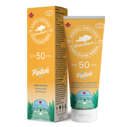 Green Beaver Protech SPF 50 KIDZ mineral sunscreen for kids with box and tube on a white background, high SPF gentle sun protection for children