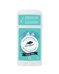 A stick of Green Beaver's natural and aluminum-free antiperspirant for women in Glacial Clean scent is on a white background.