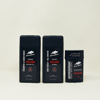 Green Beaver's set of three products, the gel bodywash, shampoo, and antiperspirant in Freedom scent.