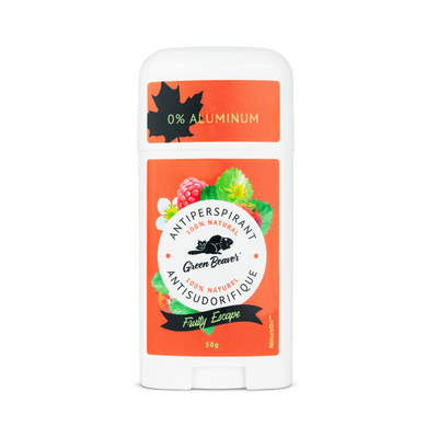 Stick of natural antiperspirant that is aluminum-free in Fruity Escape scent from Green Beaver